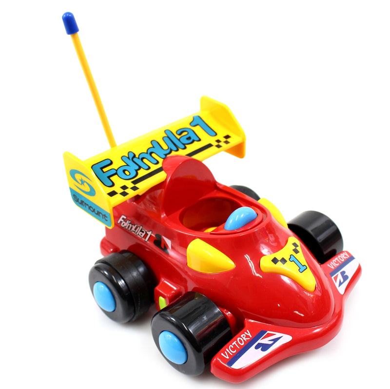 RC Cartoon Formula Race Car for Toddlers – Red with Lights & Music