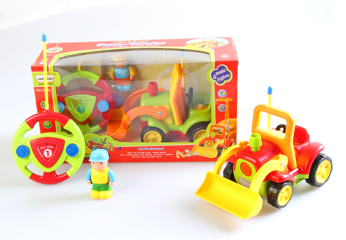 Cartoon RC Construction Truck for Toddlers – Green with Lights & Music
