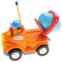 Toy truck with a character inside on a white background