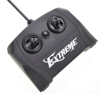 Black remote control device with 'Extreme' branding on a white background