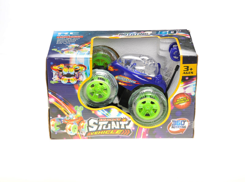 Boxed toy vehicle with green wheels on a white background
