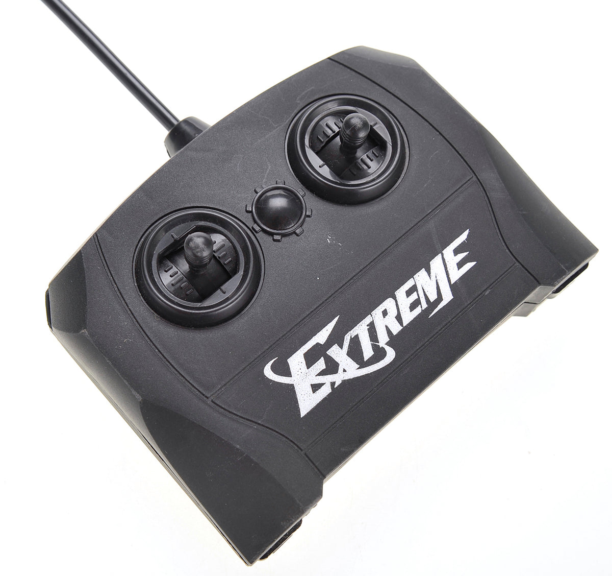 Black remote control device with 'Extreme' branding on a white background
