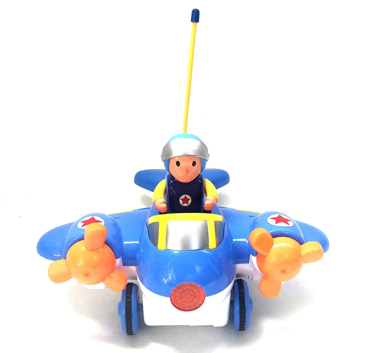 Toy airplane with a pilot figure on a white background