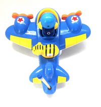 Toy airplane with blue and yellow colors on a white background