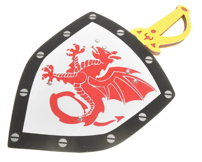 Dragon-emblazoned foam sword and shield set for kids, safe for imaginative medieval-themed adventures
