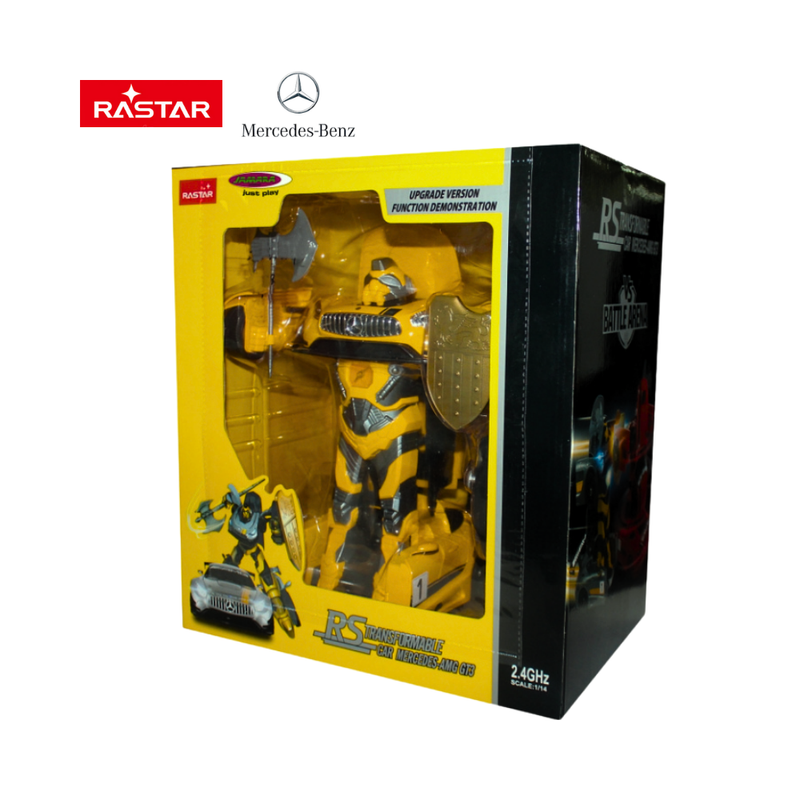Mercedes-Benz RC car in packaging box, featuring AMG GT branding and remote control compatibility