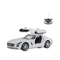 Mercedes-Benz SLS AMG RC car with remote control featuring gull-wing doors.