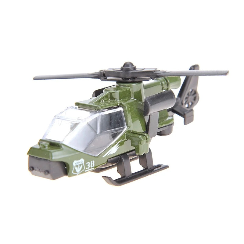 Close-up of military helicopter toy from army playset for kids