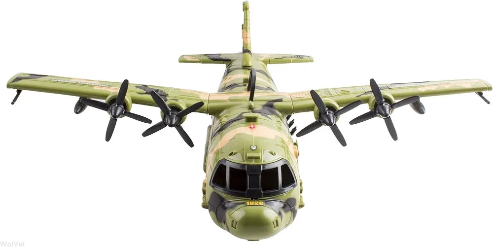 Military jet toy with camouflage design, featuring four propellers and detailed cockpit - ideal for children fascinated by air force toys and military planes