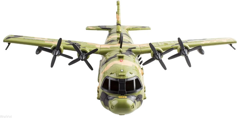 Military jet toy with camouflage design, featuring four propellers and detailed cockpit - ideal for children fascinated by air force toys and military planes
