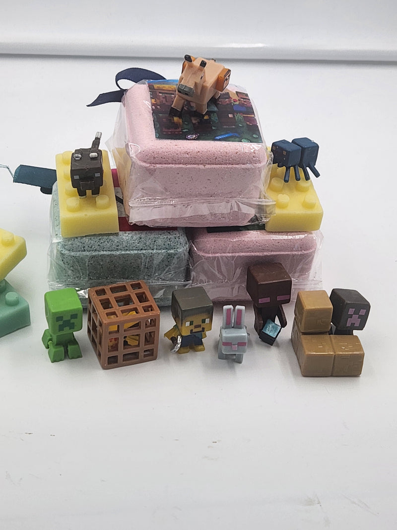 Pack of 6 Natural Kids Bath Bombs with MineCrafter Toys Inside