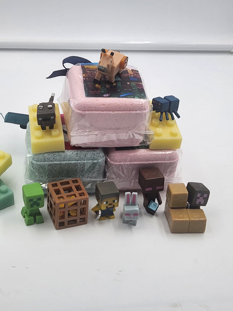 Pack of 6 Natural Kids Bath Bombs with MineCrafter Toys Inside