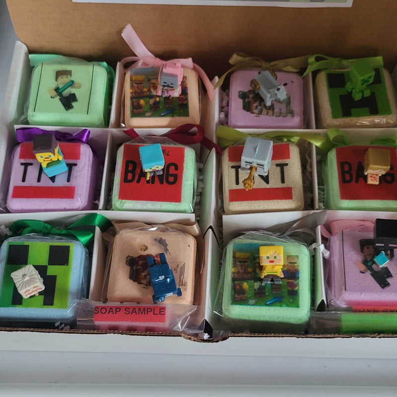 Pack of 12 Kids Bath Bombs with MineCrafter Toys Inside  Natural Ingredients
