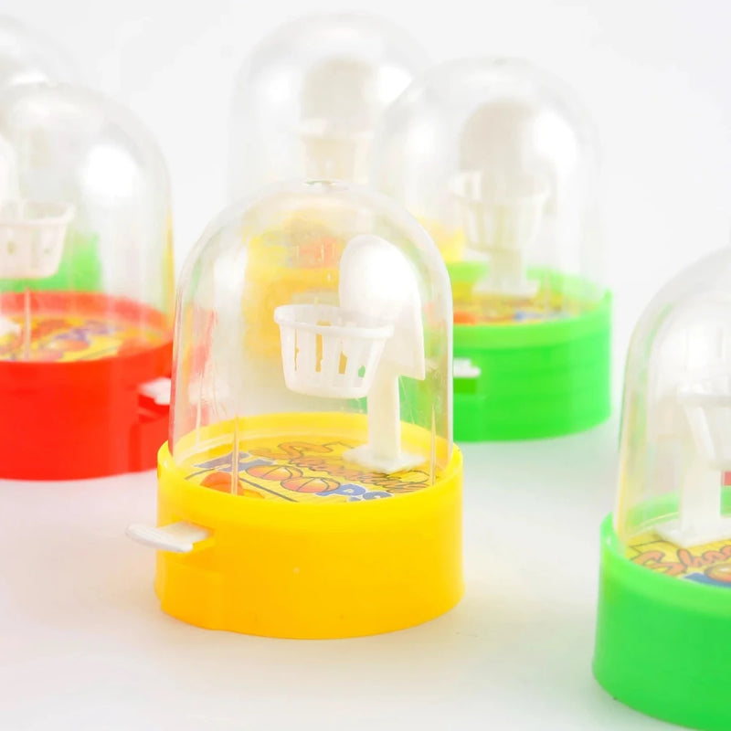 Mini basketball game toy collection in vibrant colors with easy-to-press launch button.