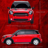 Dimensions of the Mini Cooper RC car with front and side views