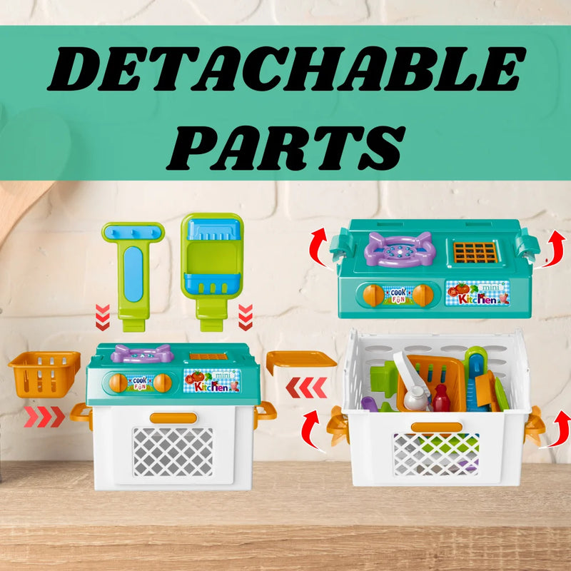 Mini kitchen playset with detachable parts for versatile play.