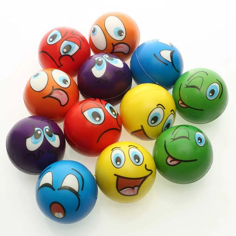Mixed emoji faces stress relief balls in bright colors, perfect for kids and adults alike
