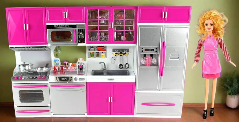 My Modern Kitchen Playset with included doll, featuring microwave, sink, and realistic kitchen elements