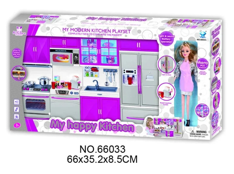 Packaging of My Modern Kitchen Playset showing features like light and sound for immersive play