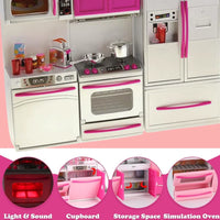 Modern kitchen playset for kids with light, sound, and storage space, perfect for creative pretend play