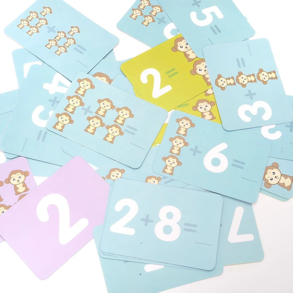 "Monkey Balance educational toy math cards with cute monkey illustrations for learning addition