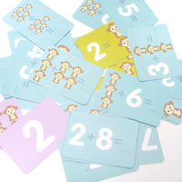 "Monkey Balance educational toy math cards with cute monkey illustrations for learning addition