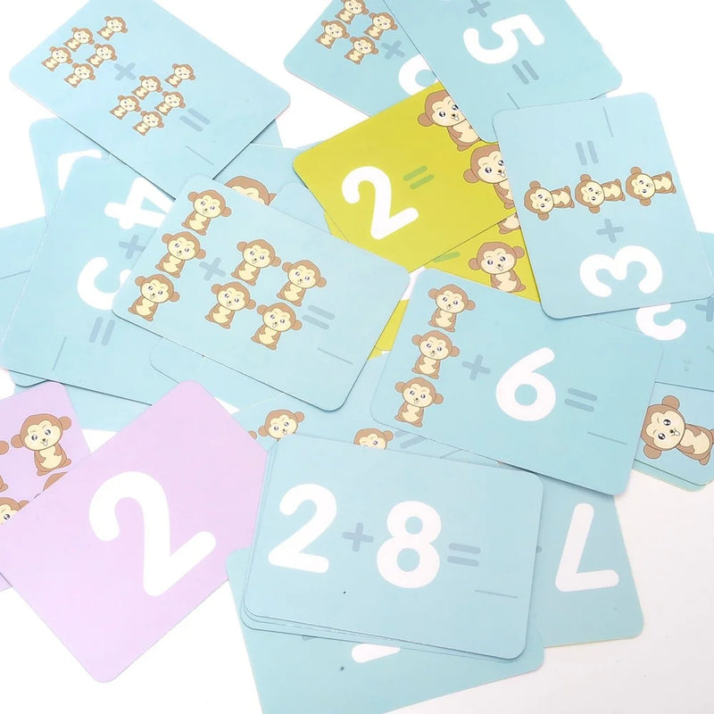 "Monkey Balance educational toy math cards with cute monkey illustrations for learning addition