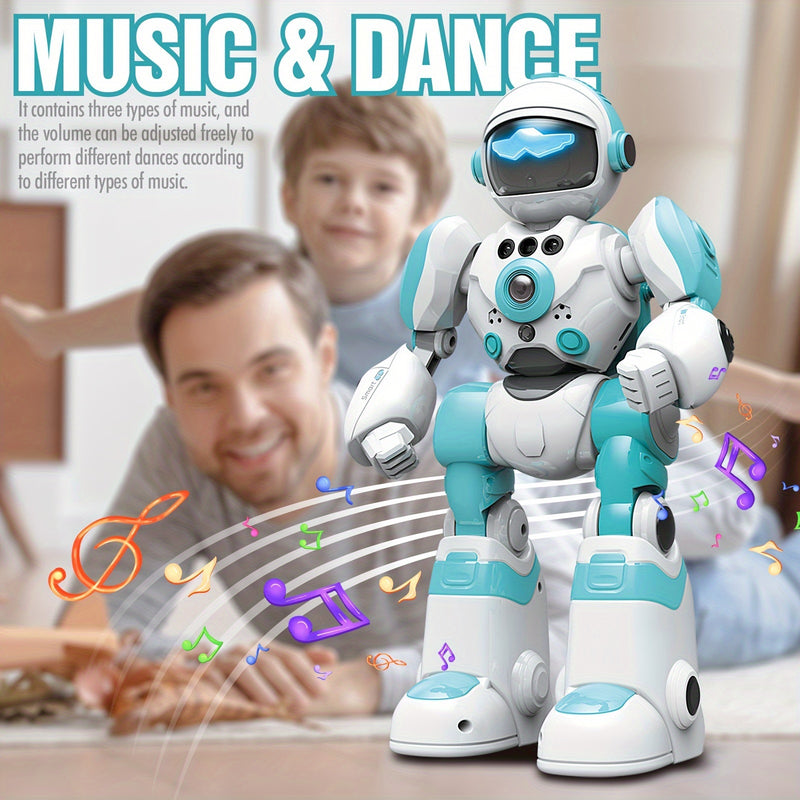 AI robot with music and dance mode, colorful lights, and family interaction