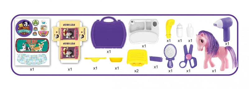 My Little Pony playset with various grooming and pet care accessories for ki