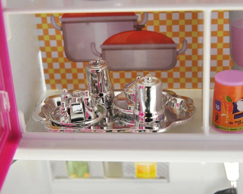 Storage Shelves in My Modern Kitchen Playset with Cups and Plates for Kids