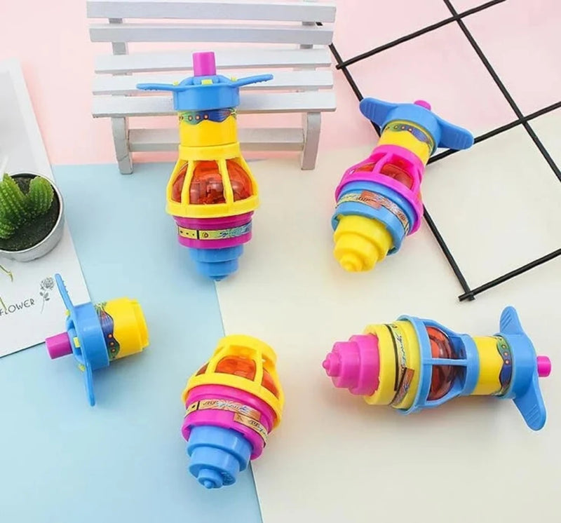 Set of colorful gyro toys for kids, designed for interactive play with vibrant designs and sturdy build.