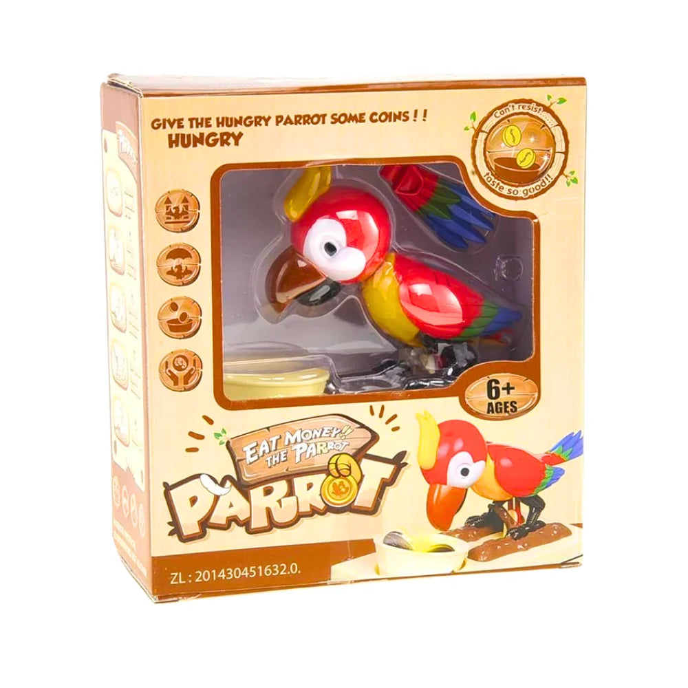 Red Parrot Coin Bank – Interactive Savings Toy for Kids and Adults