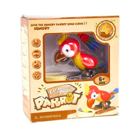 Front view of the Parrot Coin Bank packaging, showcasing the vibrant parrot toy designed for children to save coins.