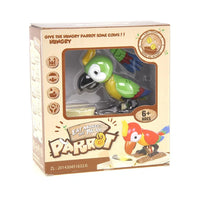 Parrot coin bank packaging, showcasing the colorful green parrot coin bank for ages 6+