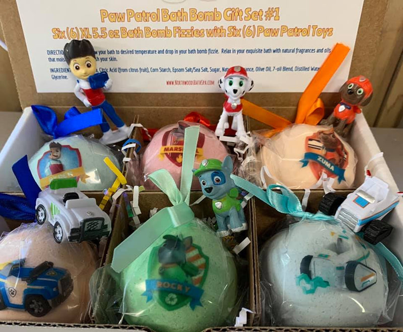 6-Pack Handmade XL Kids Bath Bombs with Surprise Paw Patrol Figures