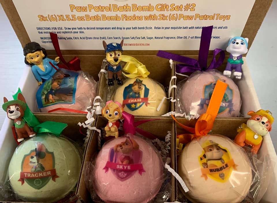 6-Pack Handmade XL Kids Bath Bombs with Surprise Paw Patrol Figures