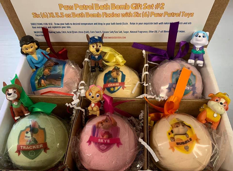 6-Pack Handmade XL Kids Bath Bombs with Surprise Paw Patrol Figures