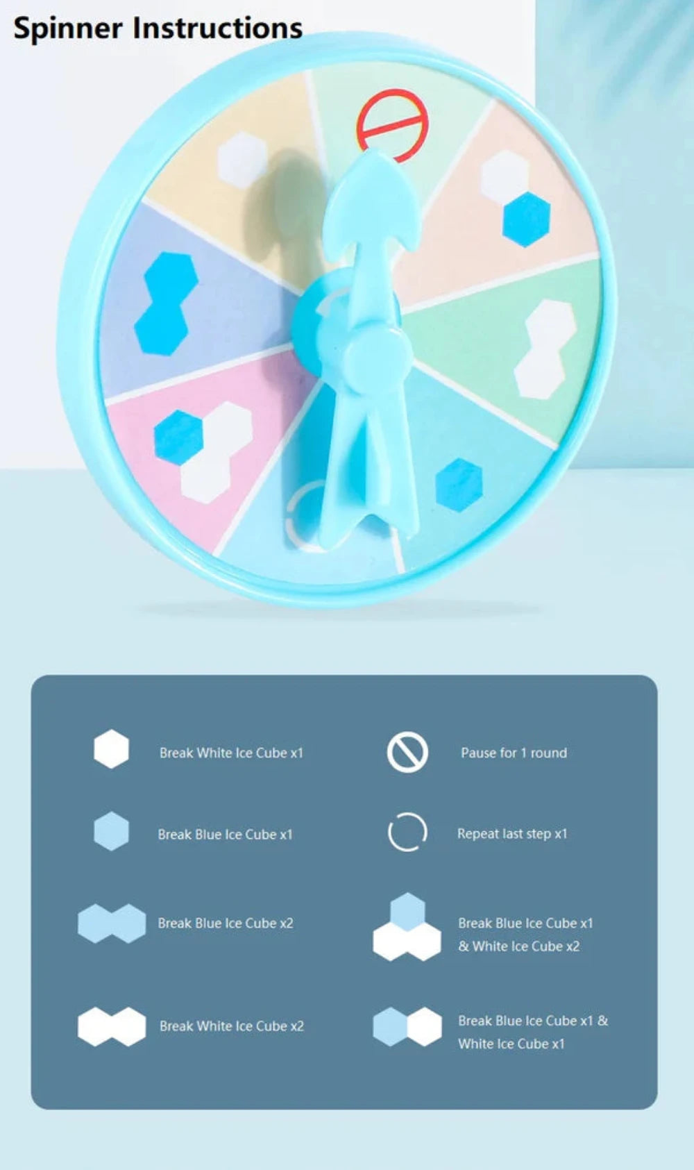 "Penguin Icebreaker Game Spinner Instructions - Interactive instructions for breaking ice cubes to keep the penguin safe