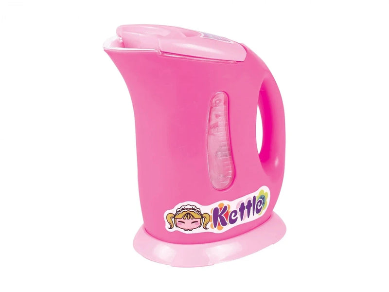 Pink toy kettle for pretend kitchen set, ideal for kids' play