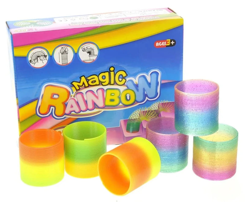 Plastic rainbow magic spring box set with colorful rainbow springs for kids, ideal for fun play and learning.