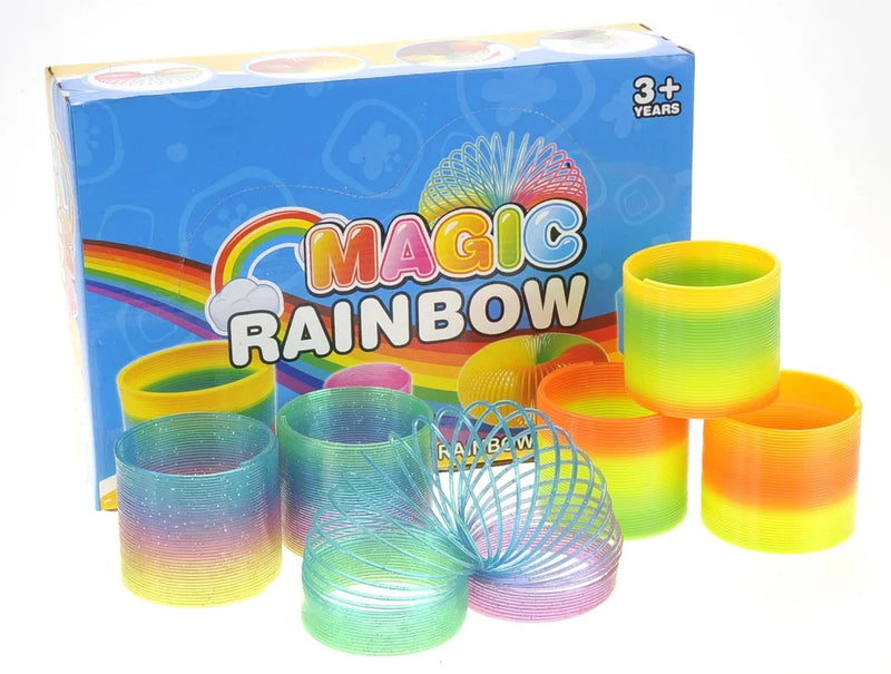 Magic rainbow spring toy set featuring colorful plastic rainbow magic springs in various bright colors for endless play.
