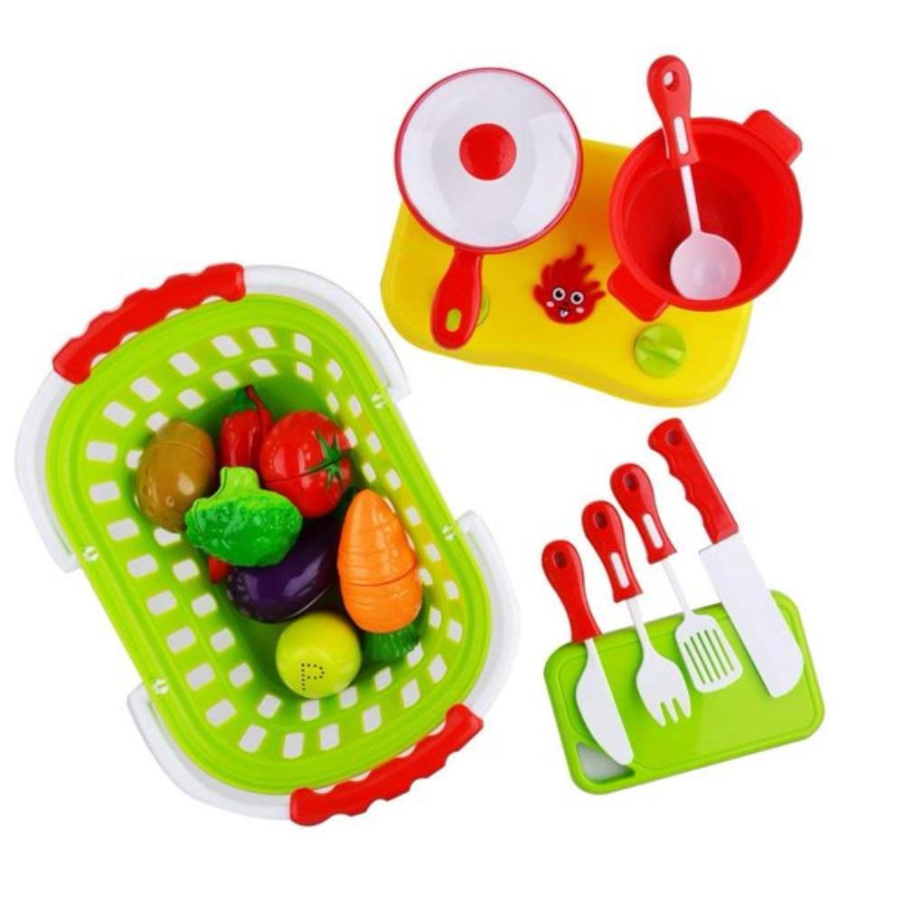 Play food set toys with a colorful fruit basket toy, ideal for kids' pretend food playset.