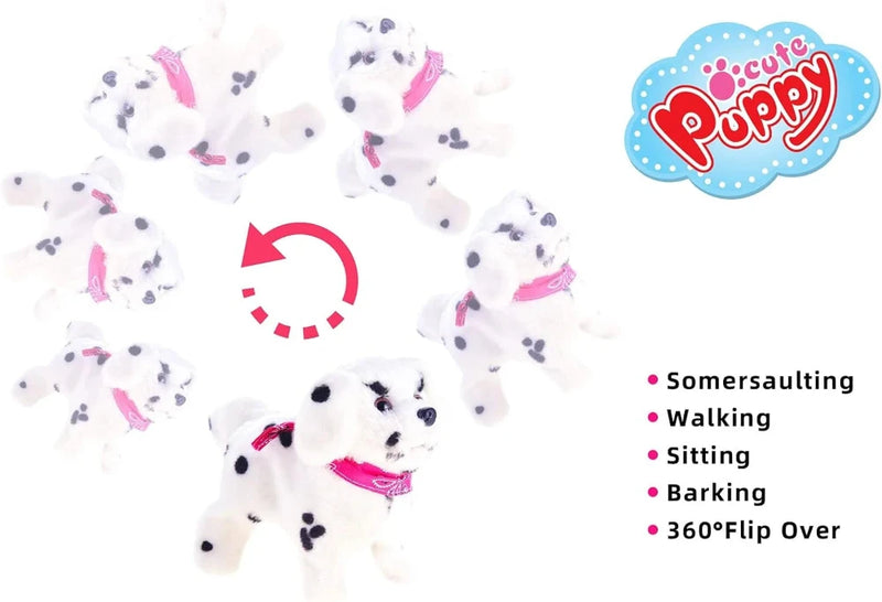 Close-up of the battery compartment for the plush Dalmatian toy, easy setup.