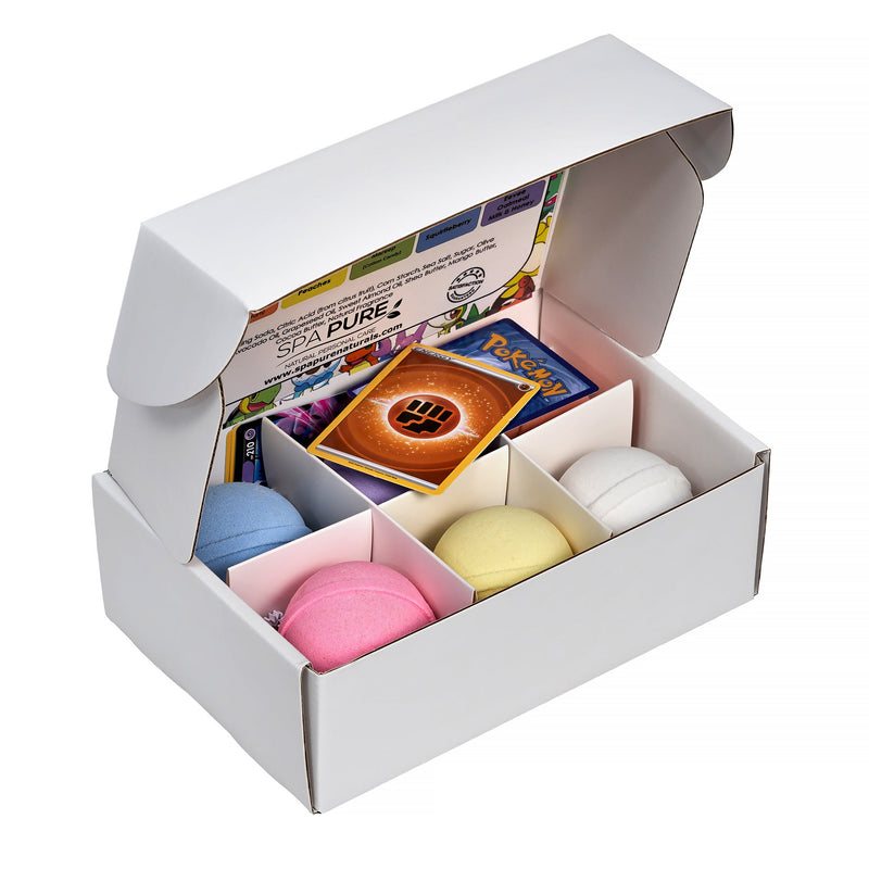 Pack of 6 Natural Kids Bath Bombs with Toy Surprises – Pokemon-Inspired