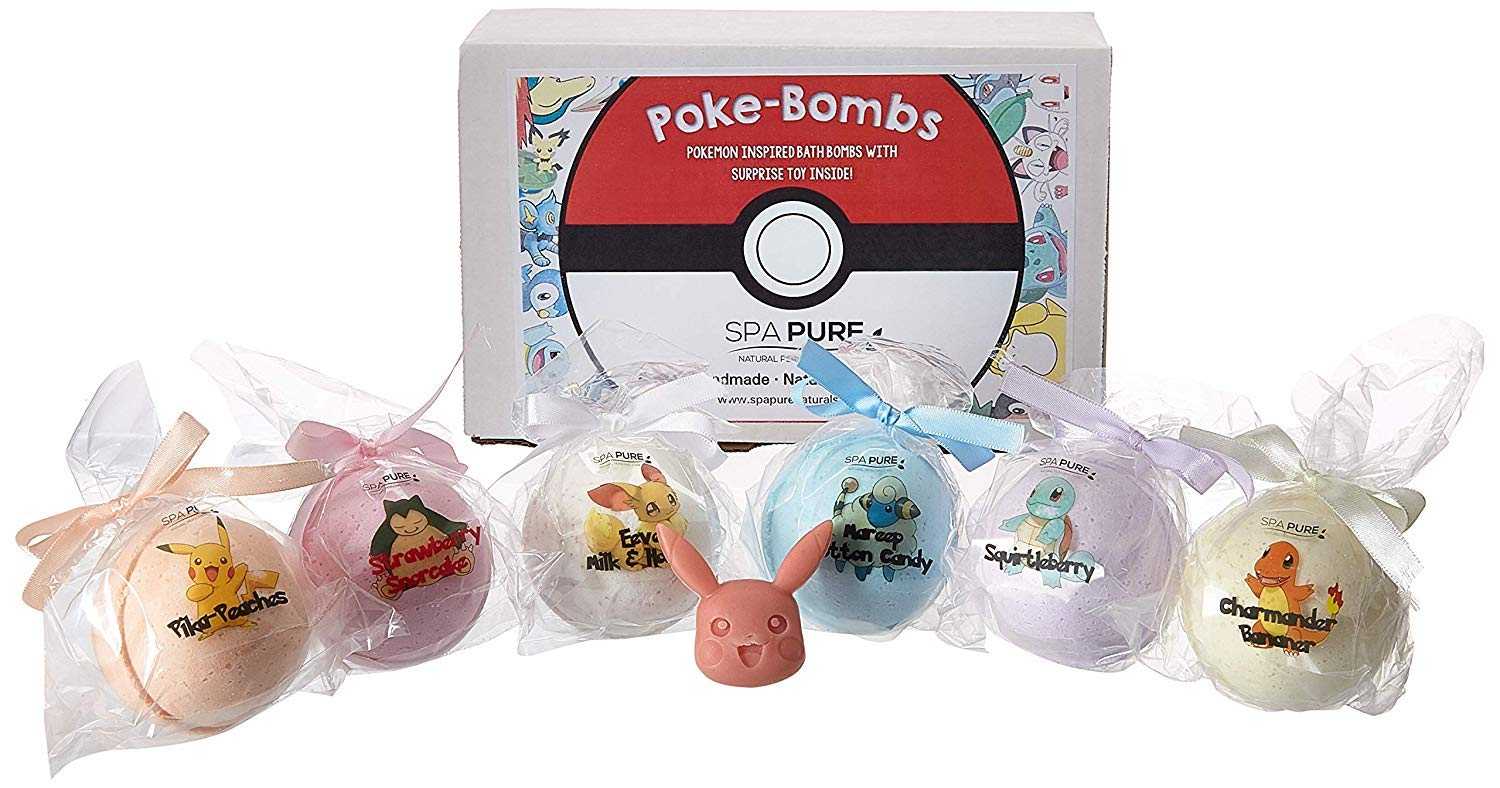 Pack of 6 Natural Kids Bath Bombs with Toy Surprises – Pokemon-Inspired