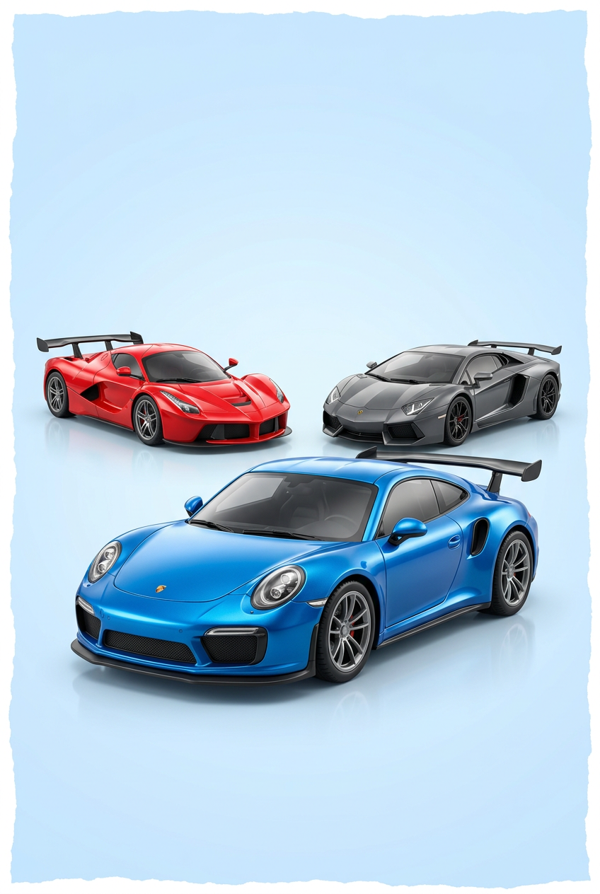 Premium blue, red, and graphite RC sports car category artwork