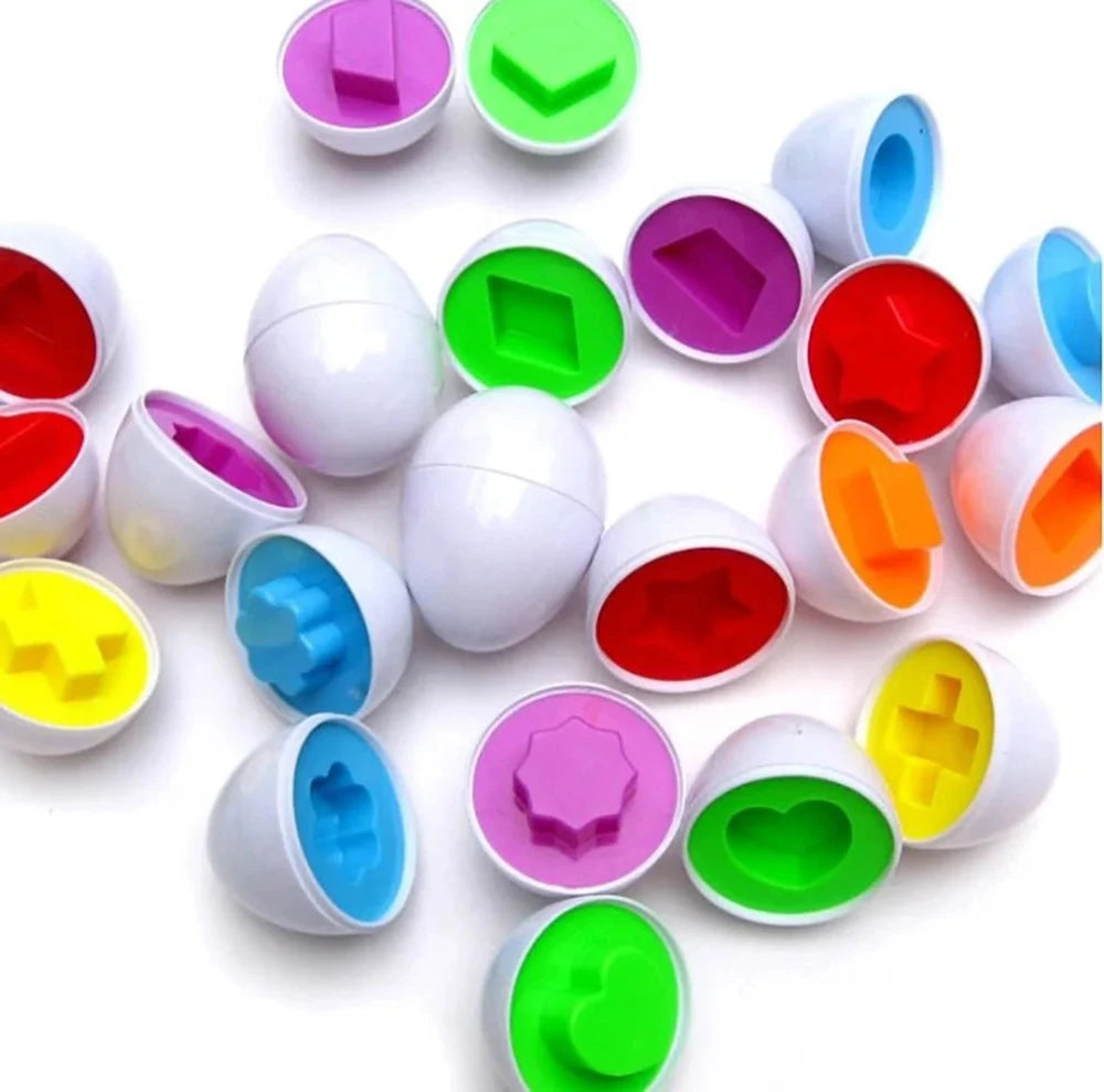 Preschool learning eggs set with colorful shapes, promoting problem-solving and cognitive skills