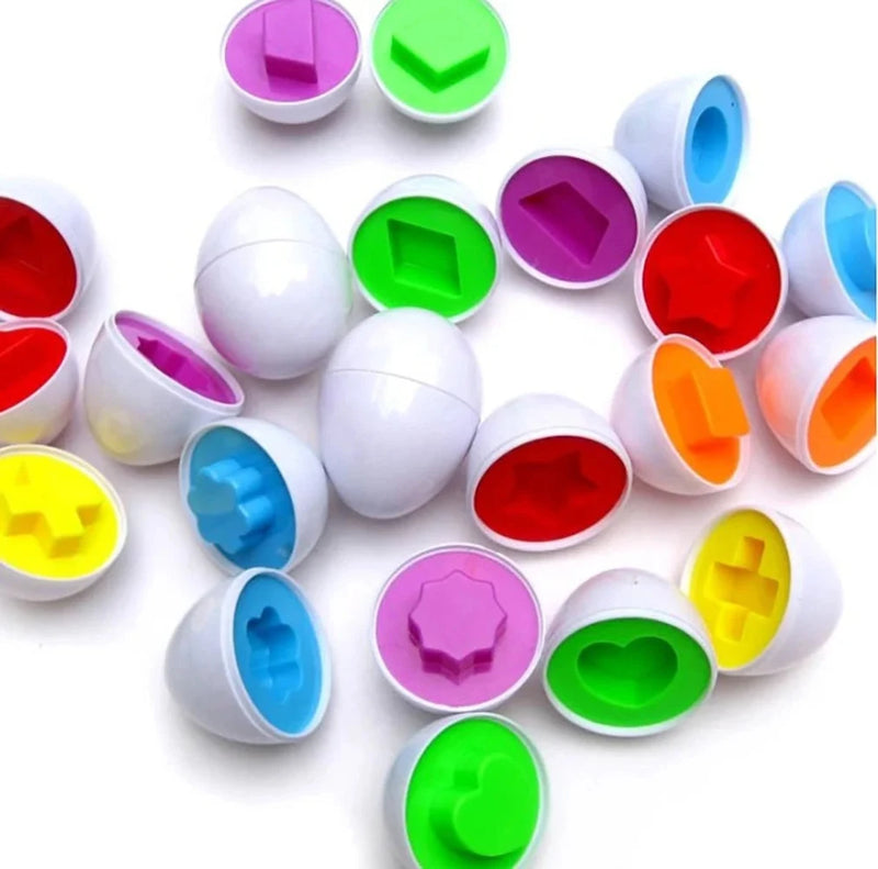 Preschool learning eggs set with colorful shapes, promoting problem-solving and cognitive skills