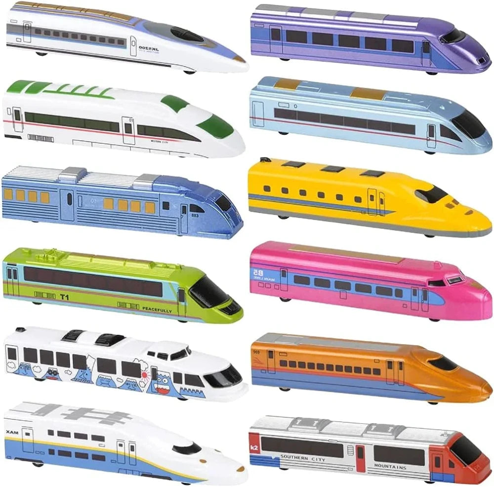 Pull Back Toy Trains – Set of 12 Mini Trains for Kids