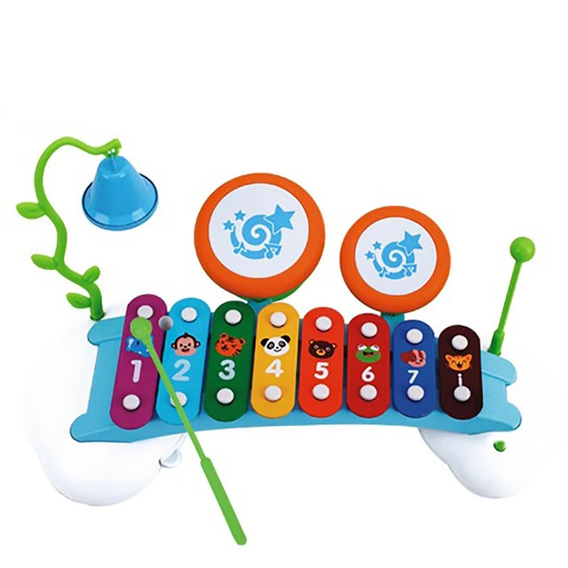 Rainbow-colored xylophone piano bridge toy featuring animal and number keys for kids.
